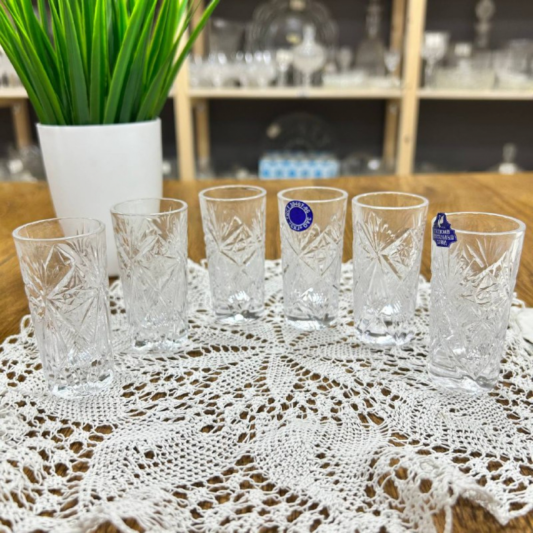 Набор стопок из хрусталя Гусевской ХЗ, рисунок от формы, этикетки. Цена за 6шт. Картинка 1